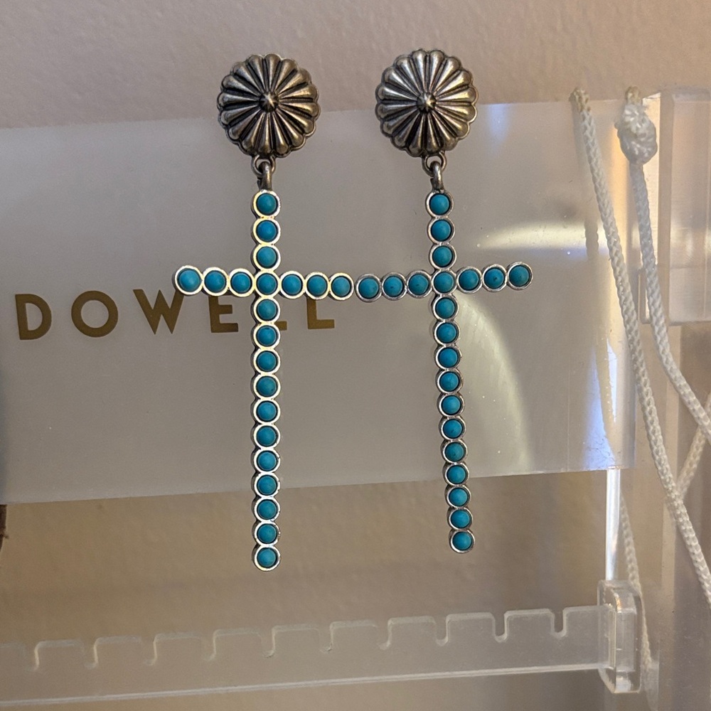 Dwell Silver and Turquoise Cross Earrings